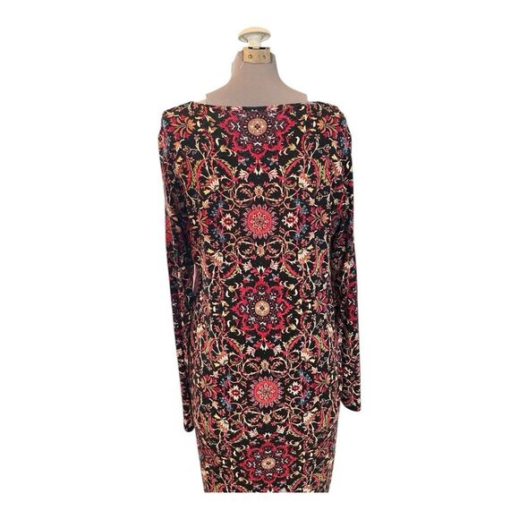 J. Jill Boho Midi Dress Size Medium Long Sleeve Vibrant Red Pink Gold Blue - Picture 3 of 6